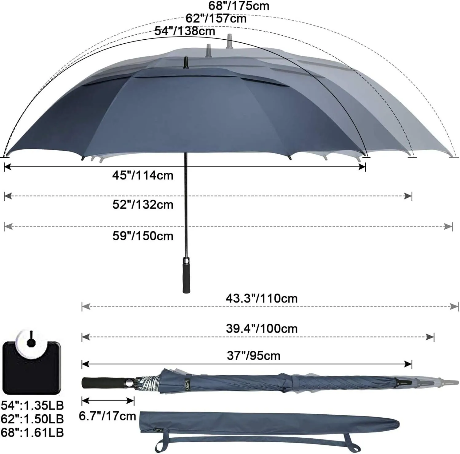 G4Free 54/62/68 Inch Extra Large Windproof Golf Umbrella UV Protection Automatic Open Double Canopy Vented Sun Rain Stick Umbrella