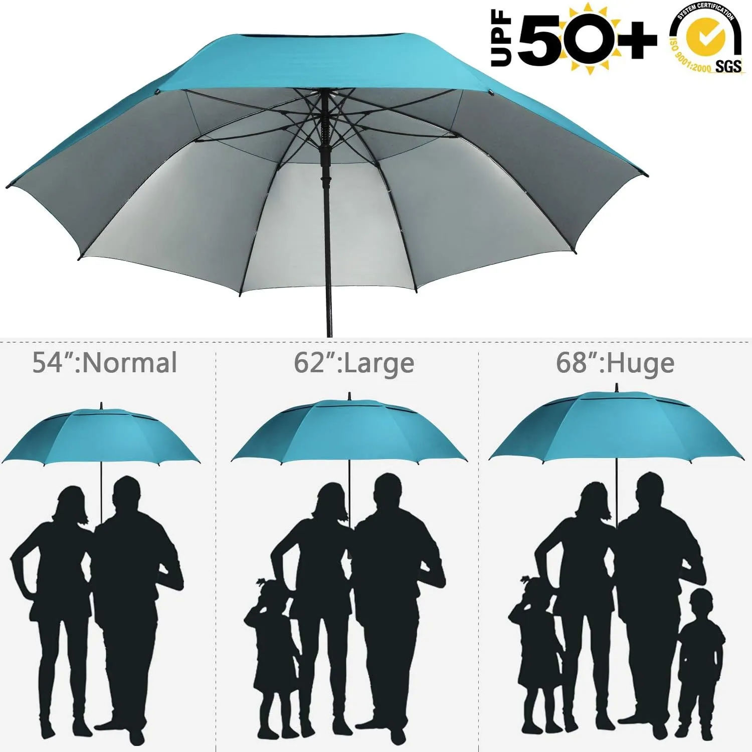G4Free 54/62/68 Inch Extra Large Windproof Golf Umbrella UV Protection Automatic Open Double Canopy Vented Sun Rain Stick Umbrella