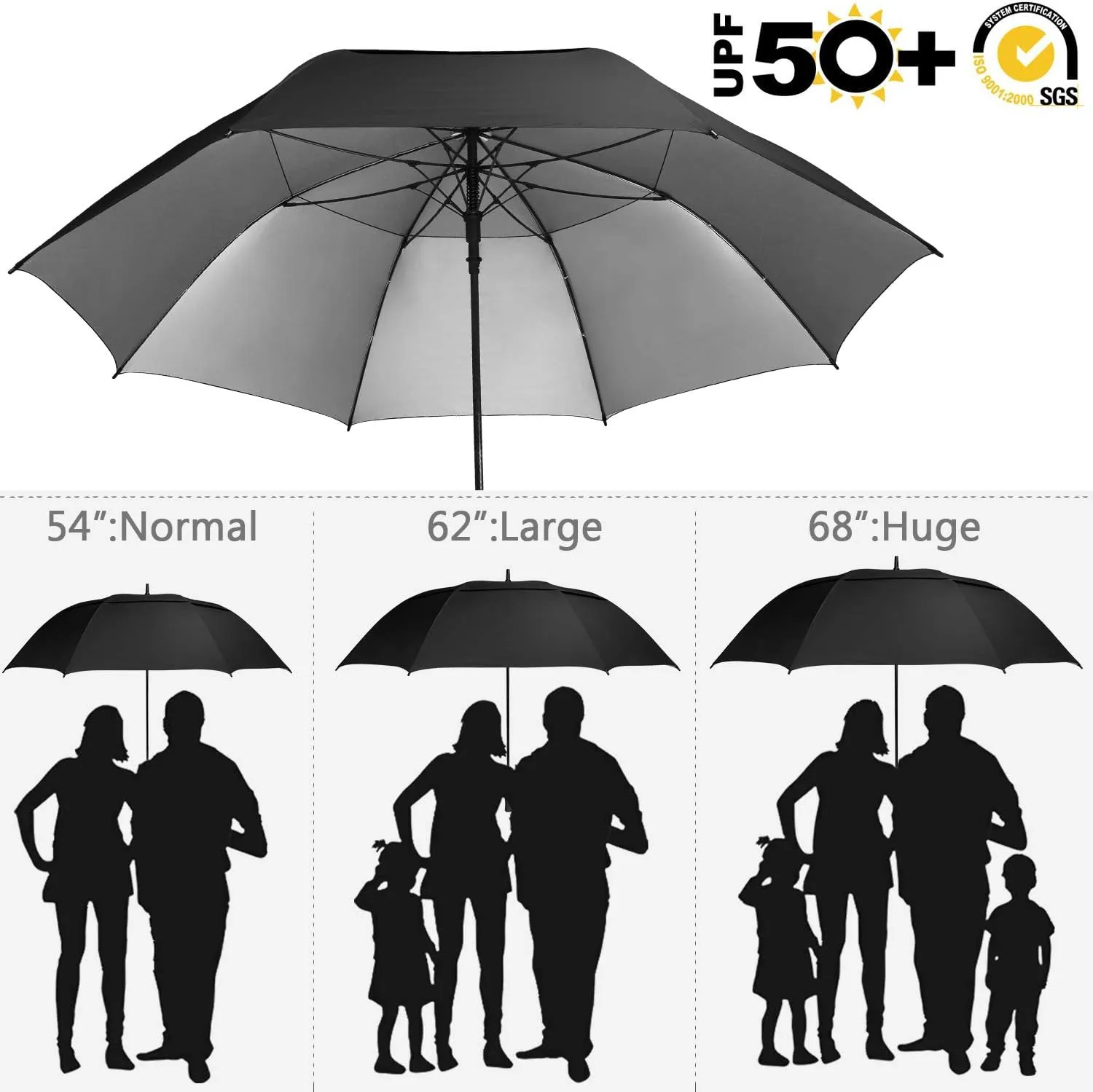 G4Free 54/62/68 Inch Extra Large Windproof Golf Umbrella UV Protection Automatic Open Double Canopy Vented Sun Rain Stick Umbrella