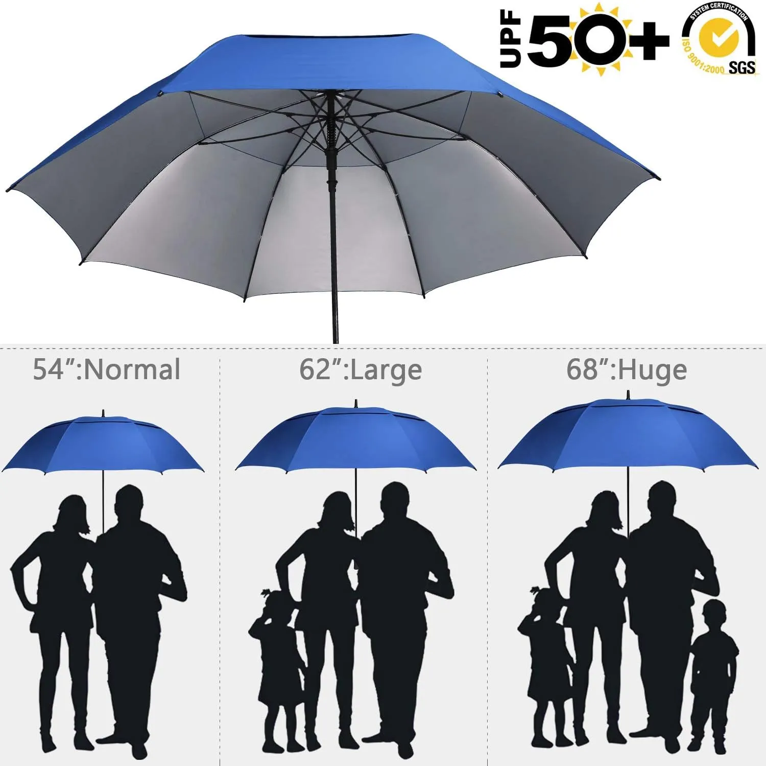 G4Free 54/62/68 Inch Extra Large Windproof Golf Umbrella UV Protection Automatic Open Double Canopy Vented Sun Rain Stick Umbrella