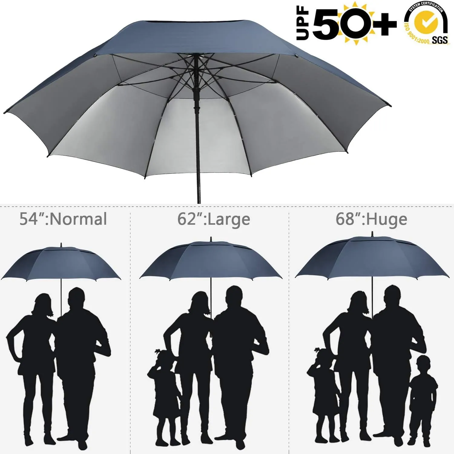 G4Free 54/62/68 Inch Extra Large Windproof Golf Umbrella UV Protection Automatic Open Double Canopy Vented Sun Rain Stick Umbrella
