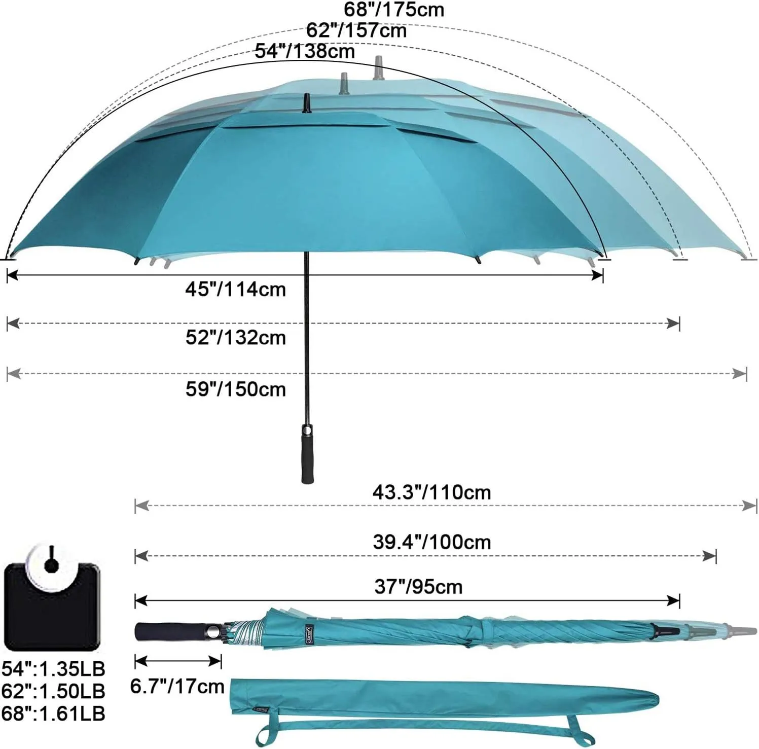 G4Free 54/62/68 Inch Extra Large Windproof Golf Umbrella UV Protection Automatic Open Double Canopy Vented Sun Rain Stick Umbrella