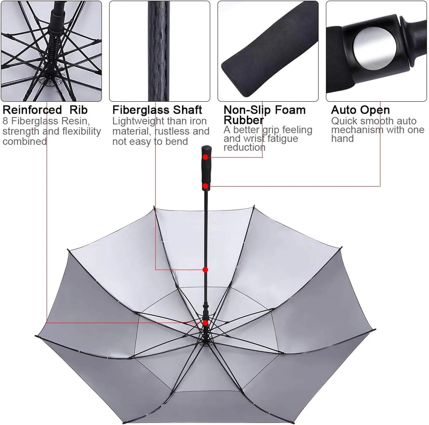 G4Free 54/62/68 Inch Extra Large Windproof Golf Umbrella UV Protection Automatic Open Double Canopy Vented Sun Rain Stick Umbrella
