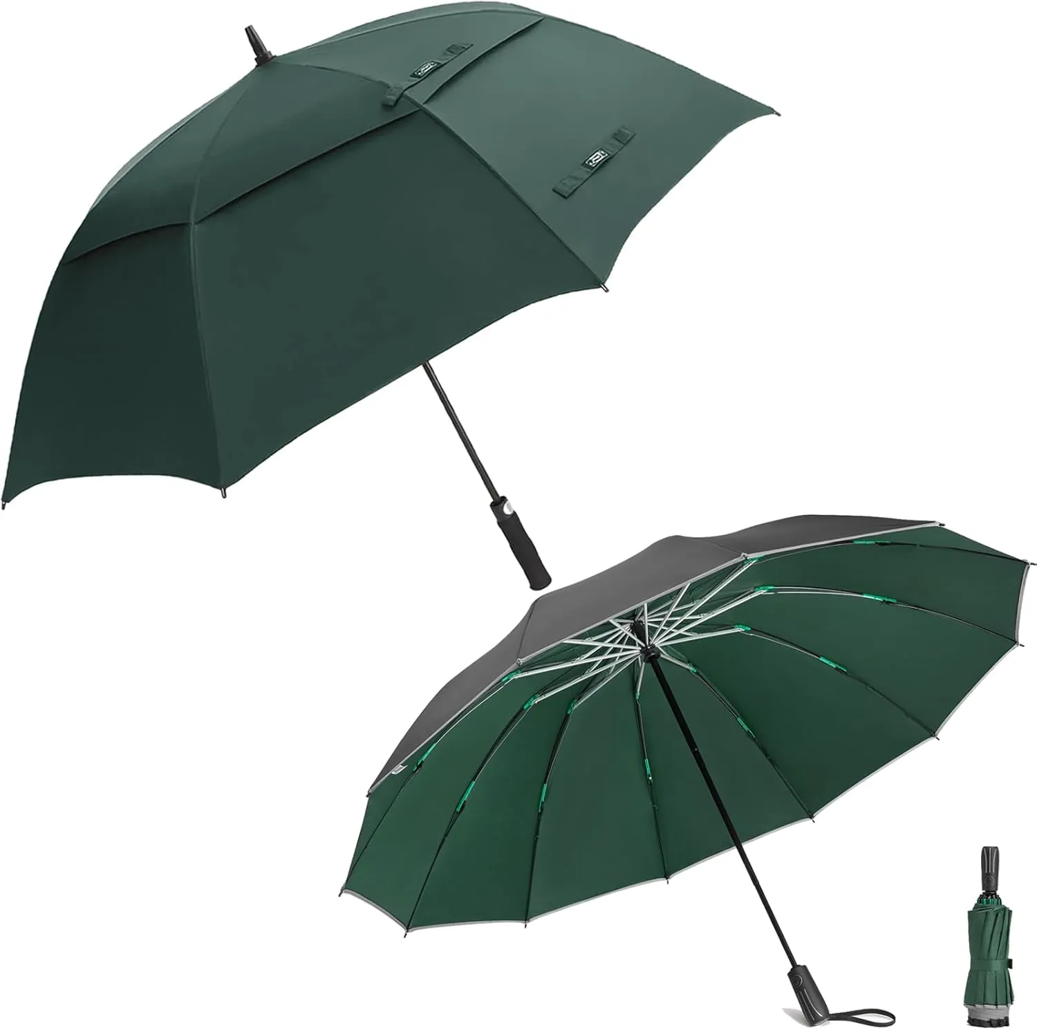 G4Free 62 Inch Automatic Open Golf Umbrella Oversize Double Canopy Vented  54 Inch Large Double Layer Inverted Umbrella, 12 Ribs Windproof Automatic Folding Reverse Umbrella with Reflective Strip
