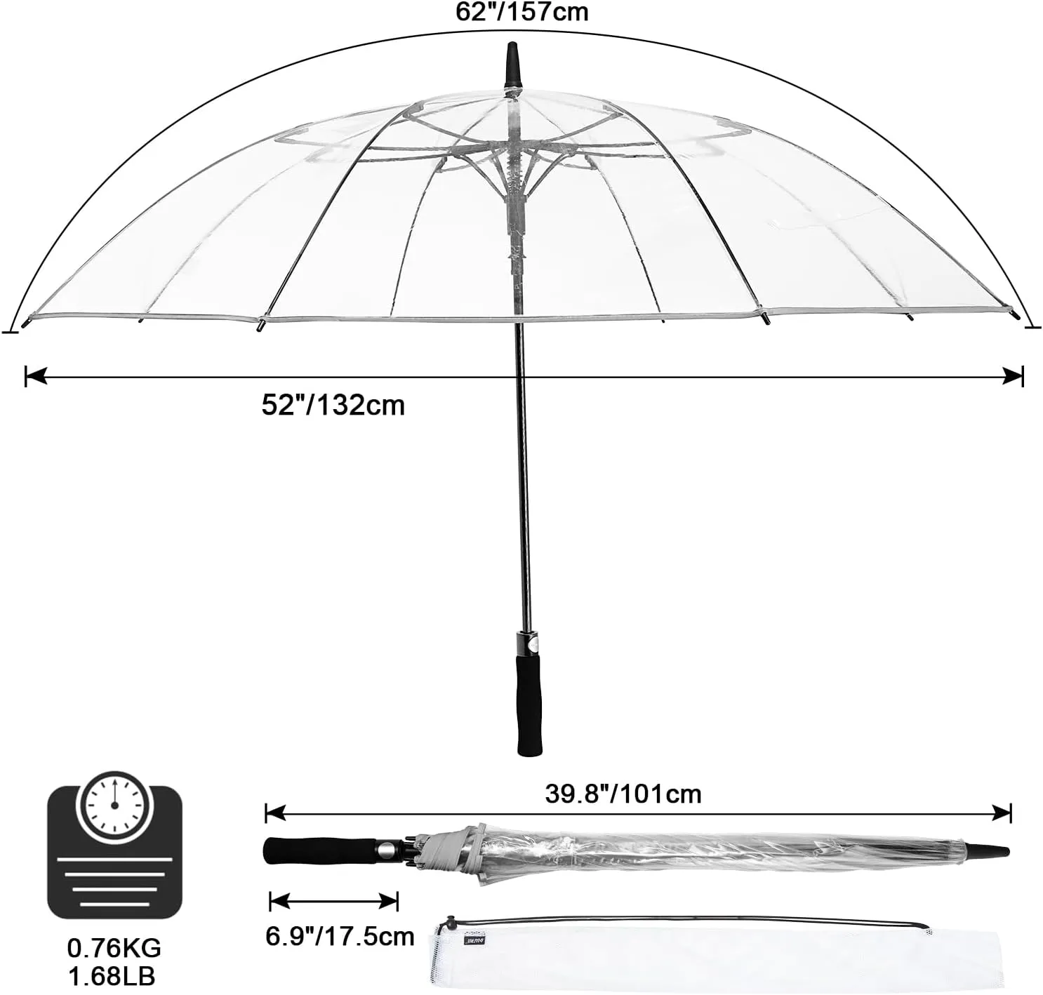 G4Free 62 Inch Clear Golf Umbrella Transparent Auto Open Large Stick Umbrella Oversized Windproof Waterproof with Sleeve for Women Men