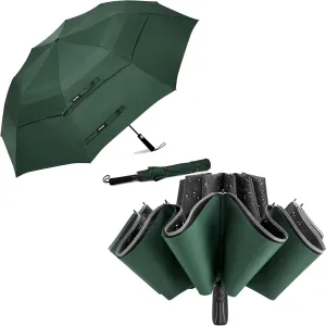 G4Free 62 Inch Portable Golf Umbrella Oversize Double Canopy Vented 54 Inch Inverted 12 Ribs Compact Double Layer Umbrella with Reflective Strip, Windproof Waterproof Automatic Umbrellas for Men Women