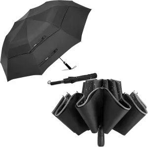 G4Free 62 Inch Portable Golf Umbrella Oversize Double Canopy Vented 54 Inch Inverted 12 Ribs Compact Double Layer Umbrella with Reflective Strip, Windproof Waterproof Automatic Umbrellas for Men Women