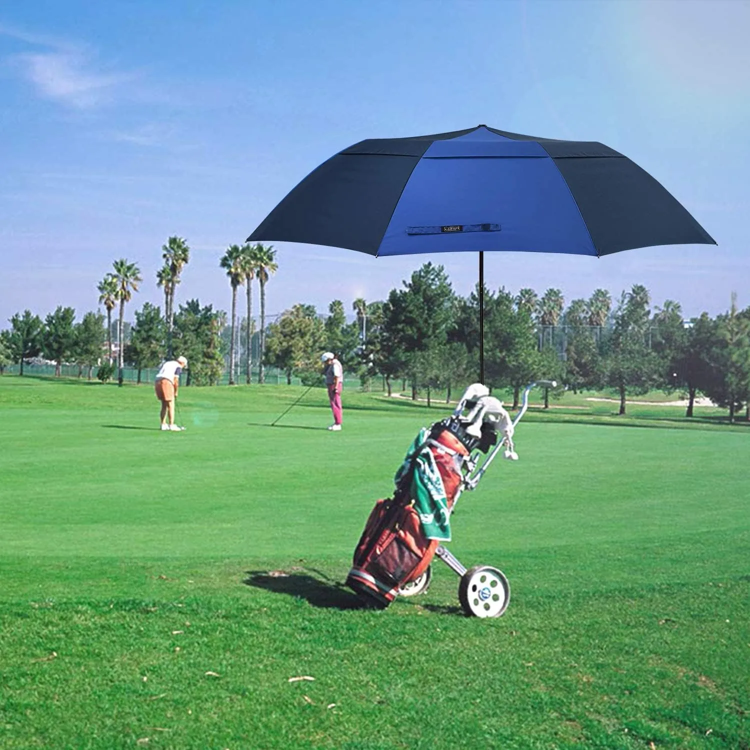G4Free 62inch Portable Golf Umbrella Automatic Open Large Oversize Vented Double Canopy Windproof Waterproof Sport Umbrellas(Blue/Navy)