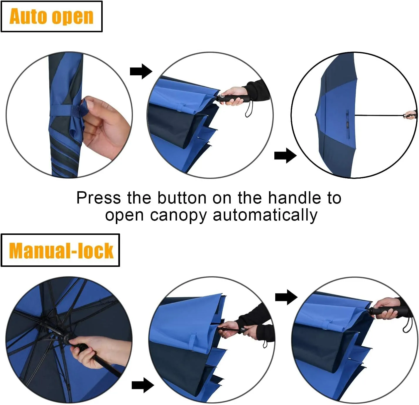 G4Free 62inch Portable Golf Umbrella Automatic Open Large Oversize Vented Double Canopy Windproof Waterproof Sport Umbrellas(Blue/Navy)