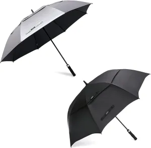 G4Free 68 Inch Large Double Canopy Golf Umbrella (Silver & Black)