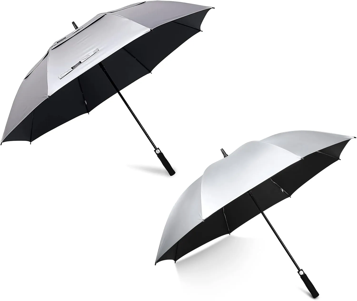 G4Free 68 Inch UV Protection Golf Umbrella And 62 Inch Golf Umbrella Auto Open Double Canopy Oversize Extra Large Windproof Sun Rain Umbrellas (Silver/Black)