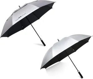 G4Free 68 Inch UV Protection Golf Umbrella And 62 Inch Golf Umbrella Auto Open Double Canopy Oversize Extra Large Windproof Sun Rain Umbrellas (Silver/Black)