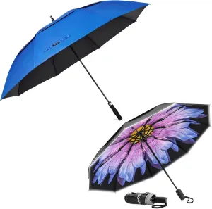 G4Free 68" 42" UV Protection Windproof Umbrella, Vented Double Canopy with Reflective Strip Automatic Open with Cover Bag for Women Men