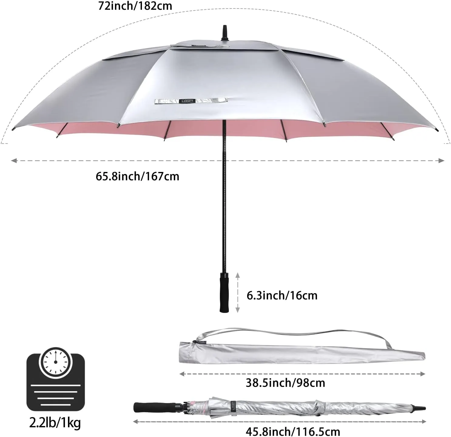 G4Free 72 Inch Huge Golf Umbrella UV Protection Auto Open Windproof Umbrella Oversized Extra Large Vented Double Canopy for Family