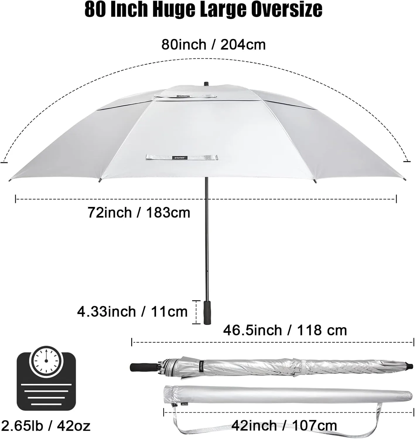 G4Free 80 Inch Huge Large Oversize Golf Umbrella Double Canopy Vented Windproof Stick Umbrellas, 6.6 Ft Heavy Duty for Outdoor Doorman Family