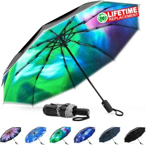 G4Free Eco Windproof Travel Umbrella for Rain & Sun, Strongest Fiberglass Frame, Double Canopy with Reflective Strip, Auto Open Close Folding Umbrella For Car, Backpack, Purse