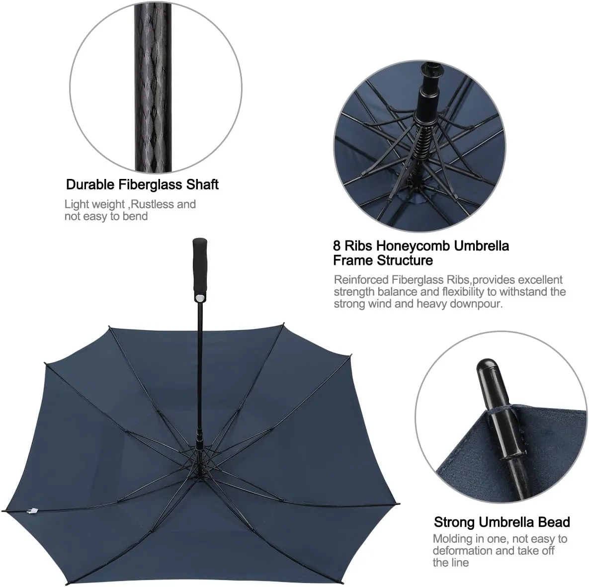 G4Free Extra Large Golf Umbrella 62/68 inch Square Vented Windproof Auto Open Double Canopy Oversized Stick Umbrella
