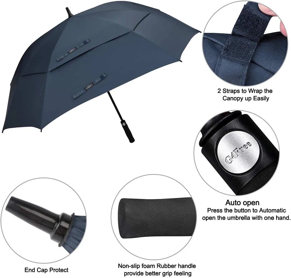 G4Free Extra Large Golf Umbrella 62/68 inch Square Vented Windproof Auto Open Double Canopy Oversized Stick Umbrella