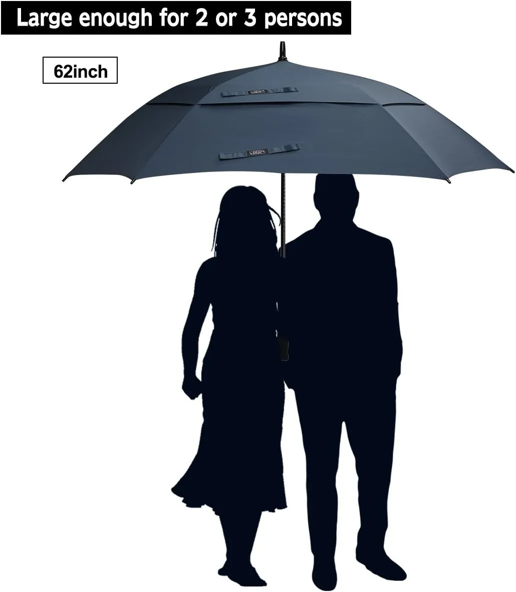 G4Free Extra Large Golf Umbrella 62/68 inch Square Vented Windproof Auto Open Double Canopy Oversized Stick Umbrella