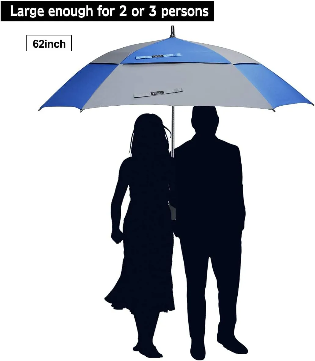 G4Free Extra Large Golf Umbrella 62/68 inch Square Vented Windproof Auto Open Double Canopy Oversized Stick Umbrella