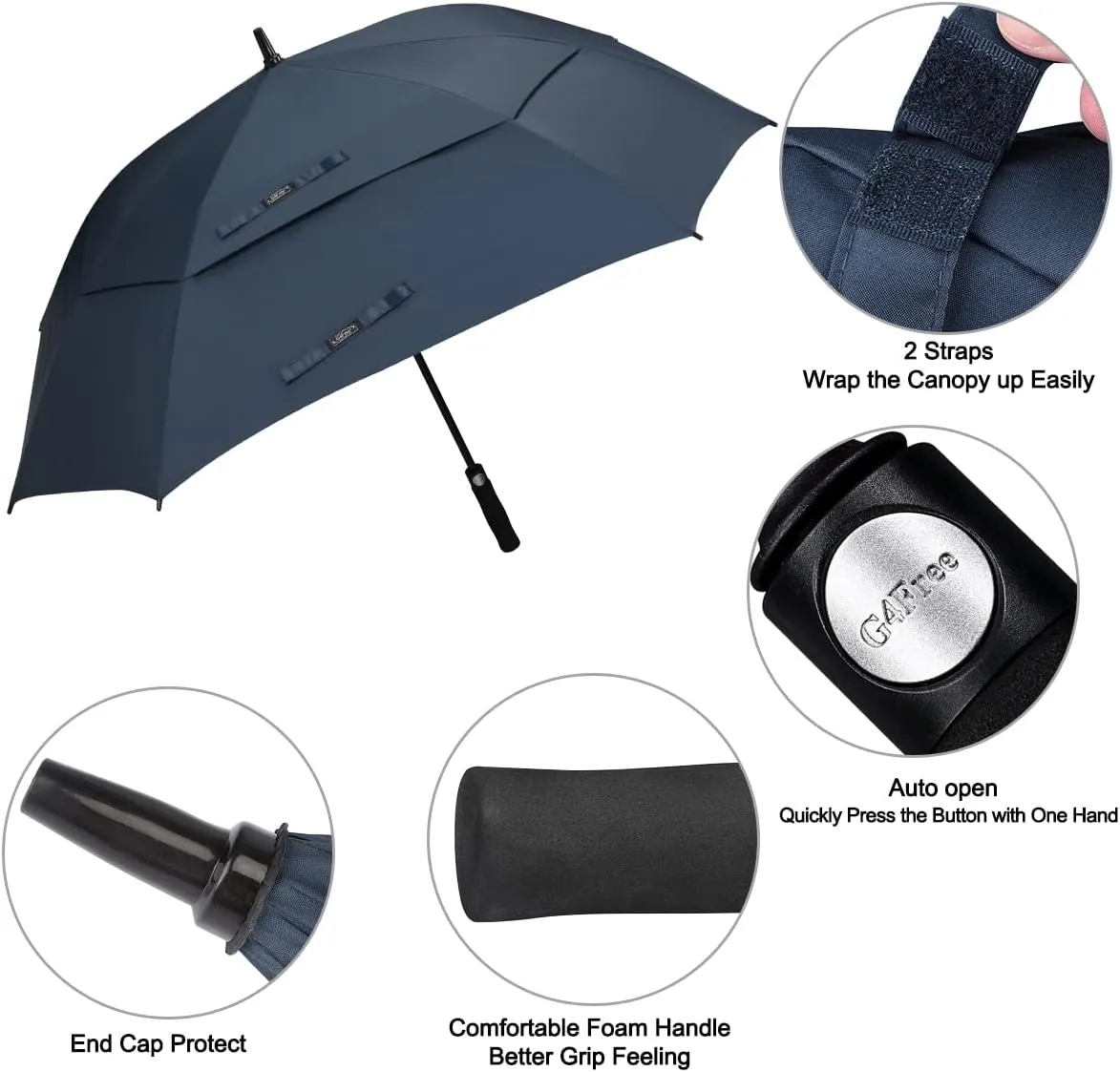 G4Free Extra Large Golf Umbrella 62/68 inch Square Vented Windproof Auto Open Double Canopy Oversized Stick Umbrella