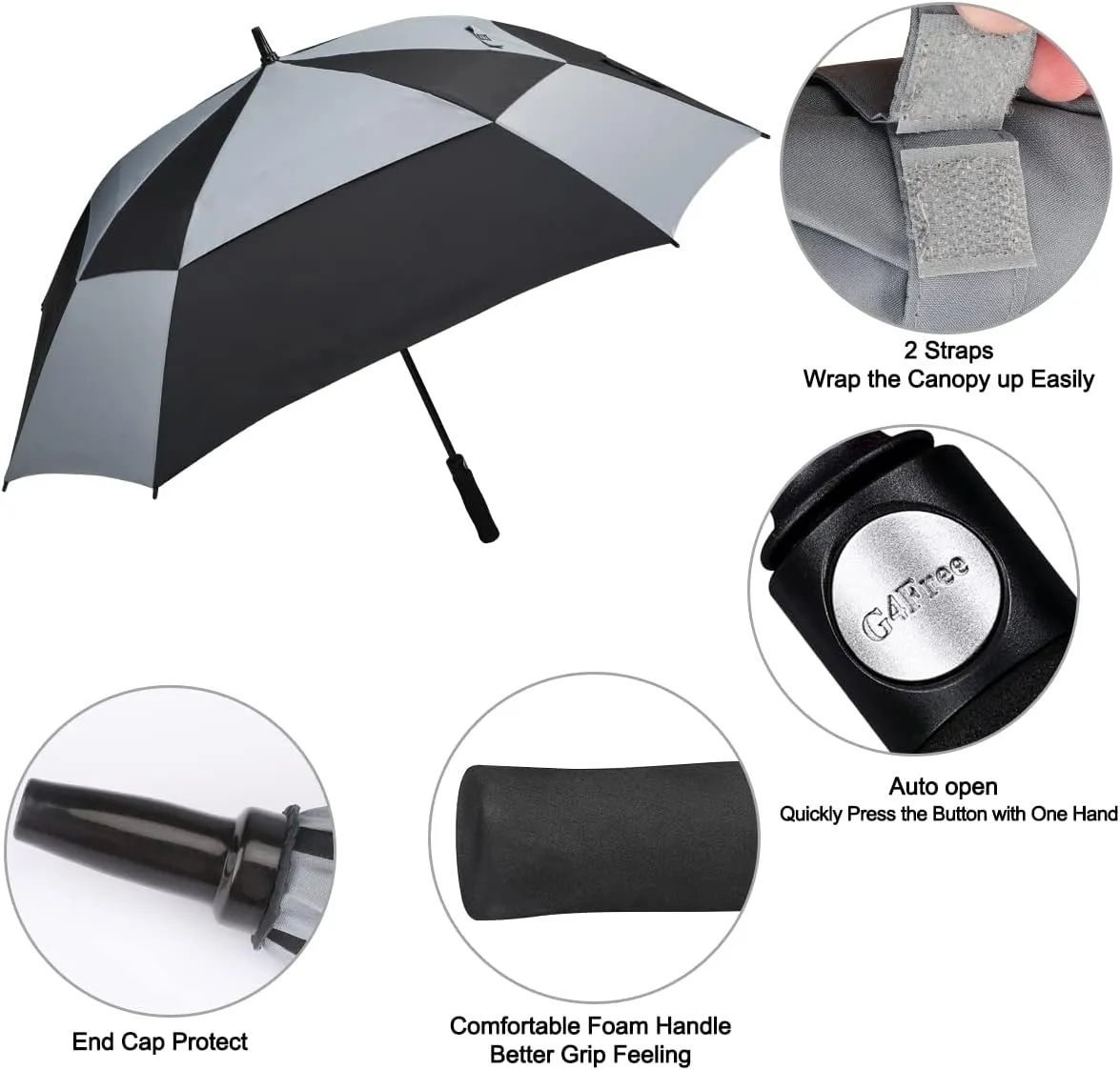 G4Free Extra Large Golf Umbrella 62/68 inch Square Vented Windproof Auto Open Double Canopy Oversized Stick Umbrella