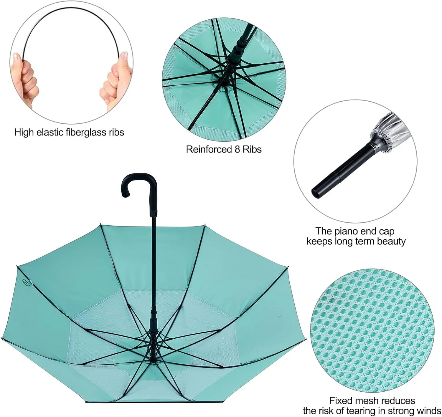 G4Free UPF 50  52 Inch UV Protection Umbrella, Automatic Open Hook Handle J Stick Golf Umbrellas for Rain, Sun & Wind Protection