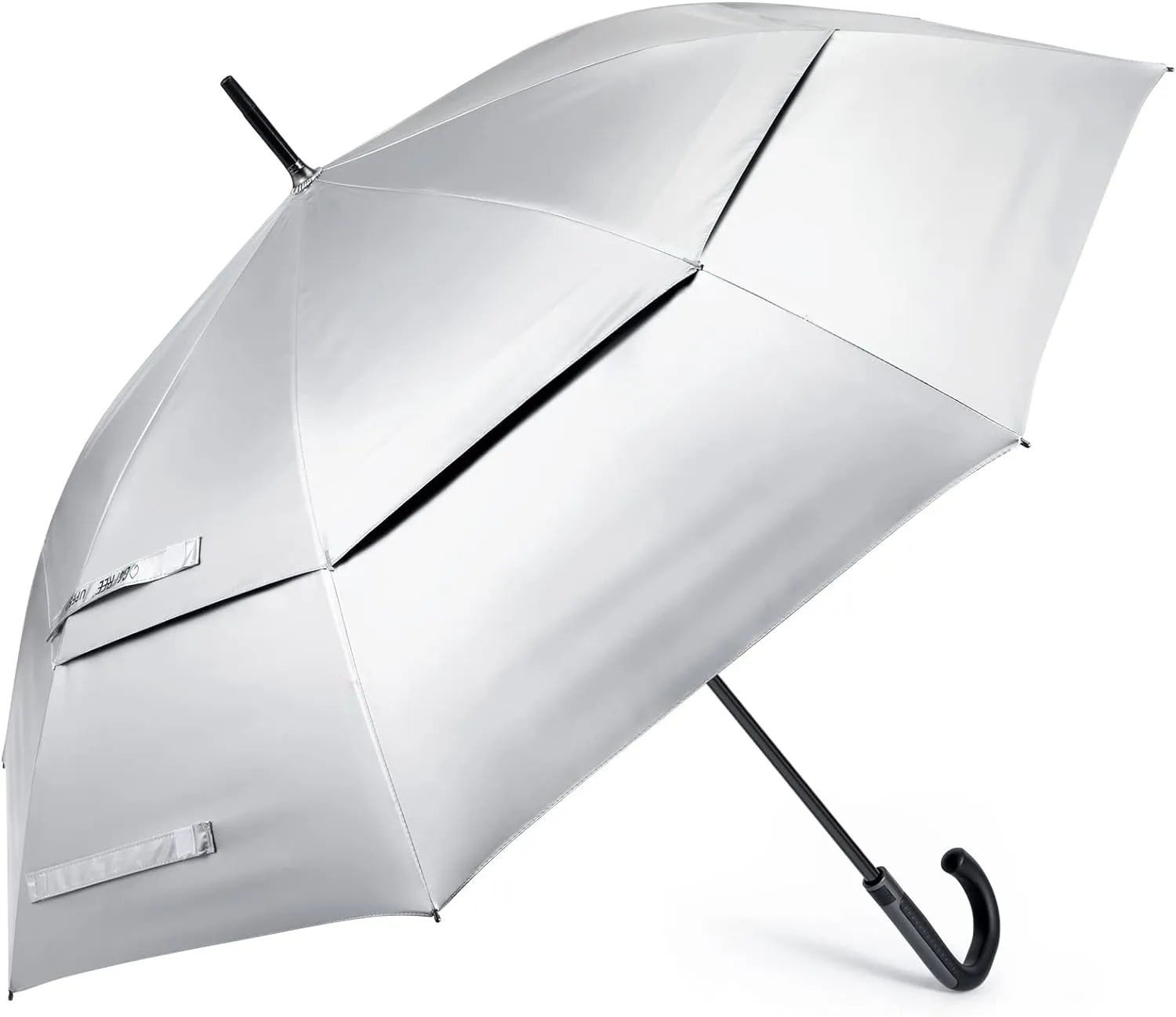 G4Free UPF 50  52 Inch UV Protection Umbrella, Automatic Open Hook Handle J Stick Golf Umbrellas for Rain, Sun & Wind Protection(Silver/Black)