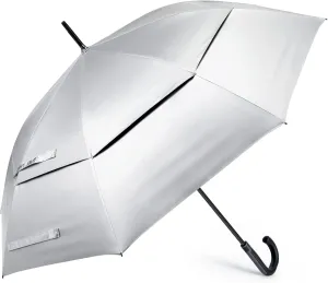 G4Free UPF 50  52 Inch UV Protection Umbrella, Automatic Open Hook Handle J Stick Golf Umbrellas for Rain, Sun & Wind Protection(Silver/Green)