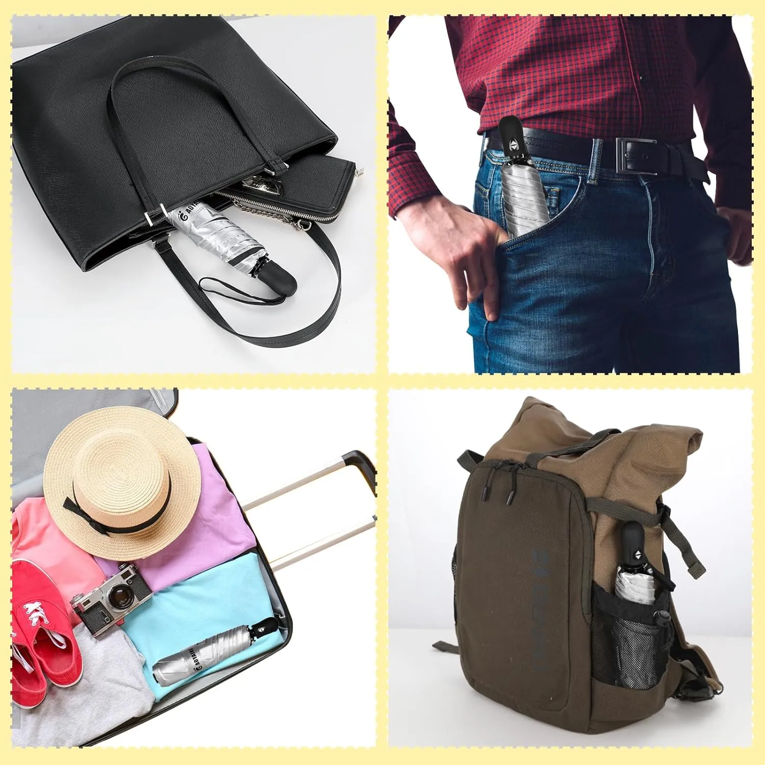 GAOYAING Compact Automatic Travel Umbrella with Case, Mini Small Folding Sun UV, Pocket Purse Umbrella