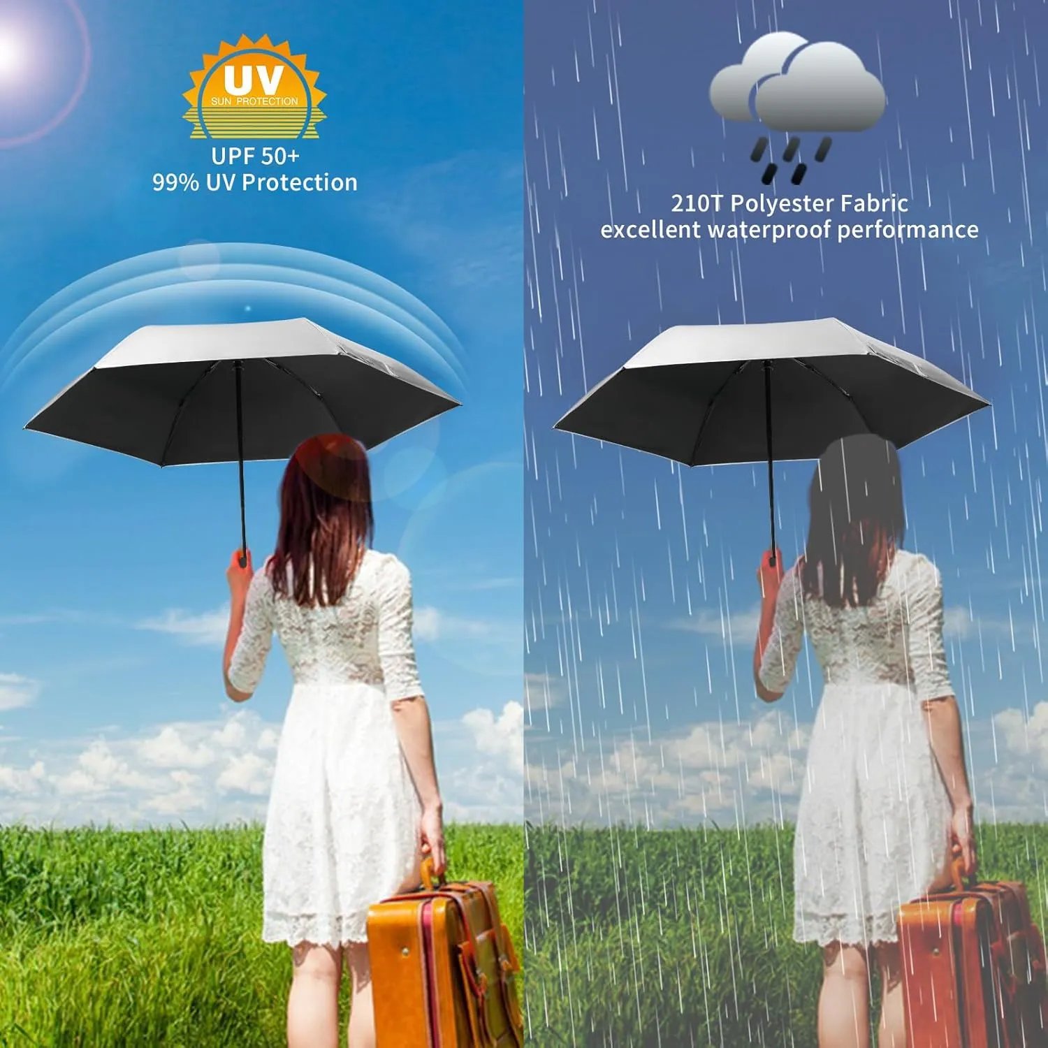GAOYAING Compact Automatic Travel Umbrella with Case, Mini Small Folding Sun UV, Pocket Purse Umbrella
