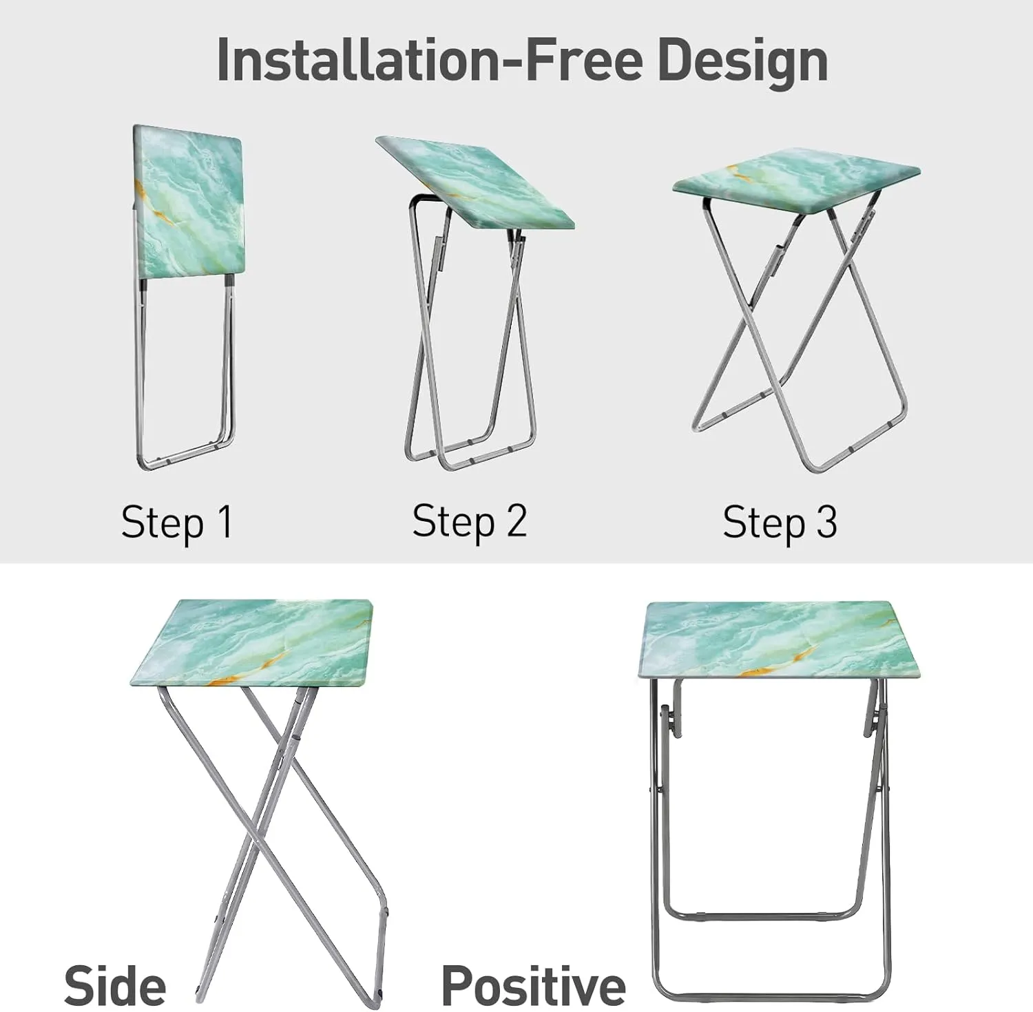 Garden 4 you Folding TV Tray Table TV Dinner Table with Sturdy MDF Top,Eating Trays for Living Room with No Assembly Required 15 x 18.9 x 26 in(Sea Blue,1PC)