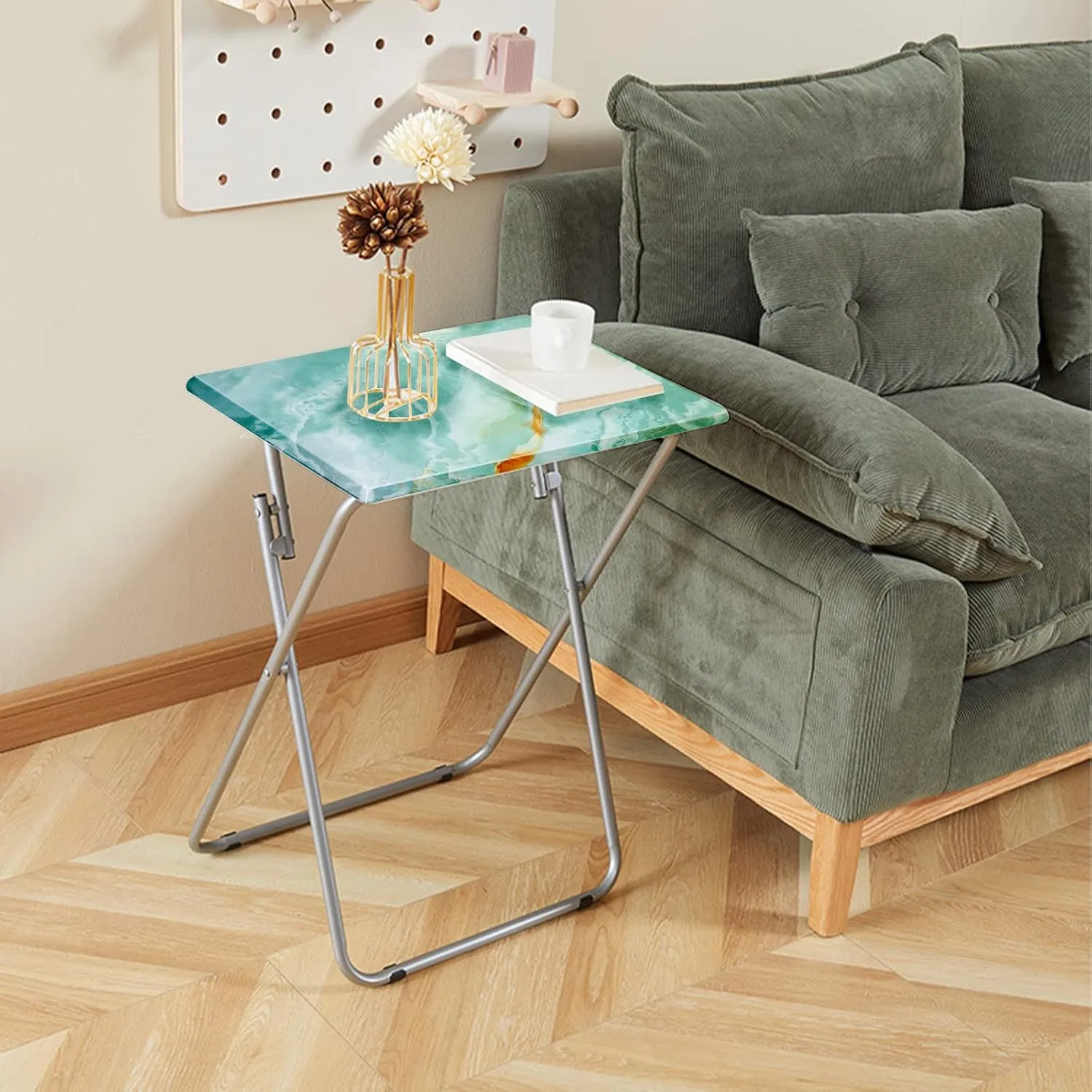 Garden 4 you Folding TV Tray Table TV Dinner Table with Sturdy MDF Top,Eating Trays for Living Room with No Assembly Required 15 x 18.9 x 26 in(Sea Blue,1PC)