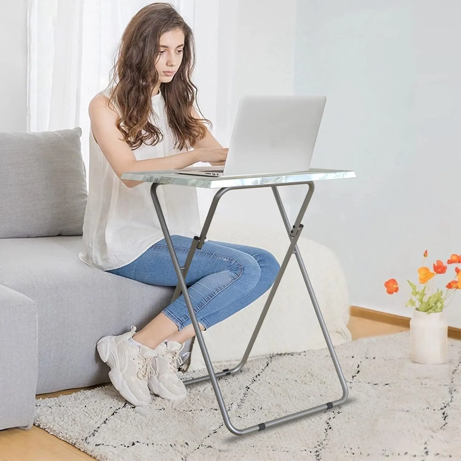 Garden 4 you Portable Folding TV Tray Dinner Snack Trays Table Portable Foldable Table Small Sofa Bedside Tables with Light Weight, 15 x 18.9 x 26 in(Smoky Grey,1PC)