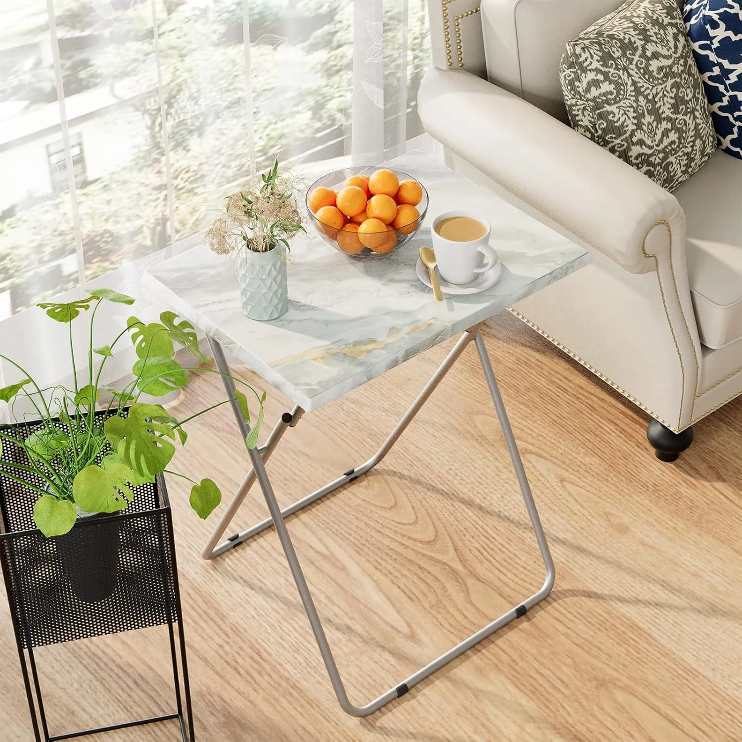 Garden 4 you Portable Folding TV Tray Dinner Snack Trays Table Portable Foldable Table Small Sofa Bedside Tables with Light Weight, 15 x 18.9 x 26 in(Smoky Grey,1PC)