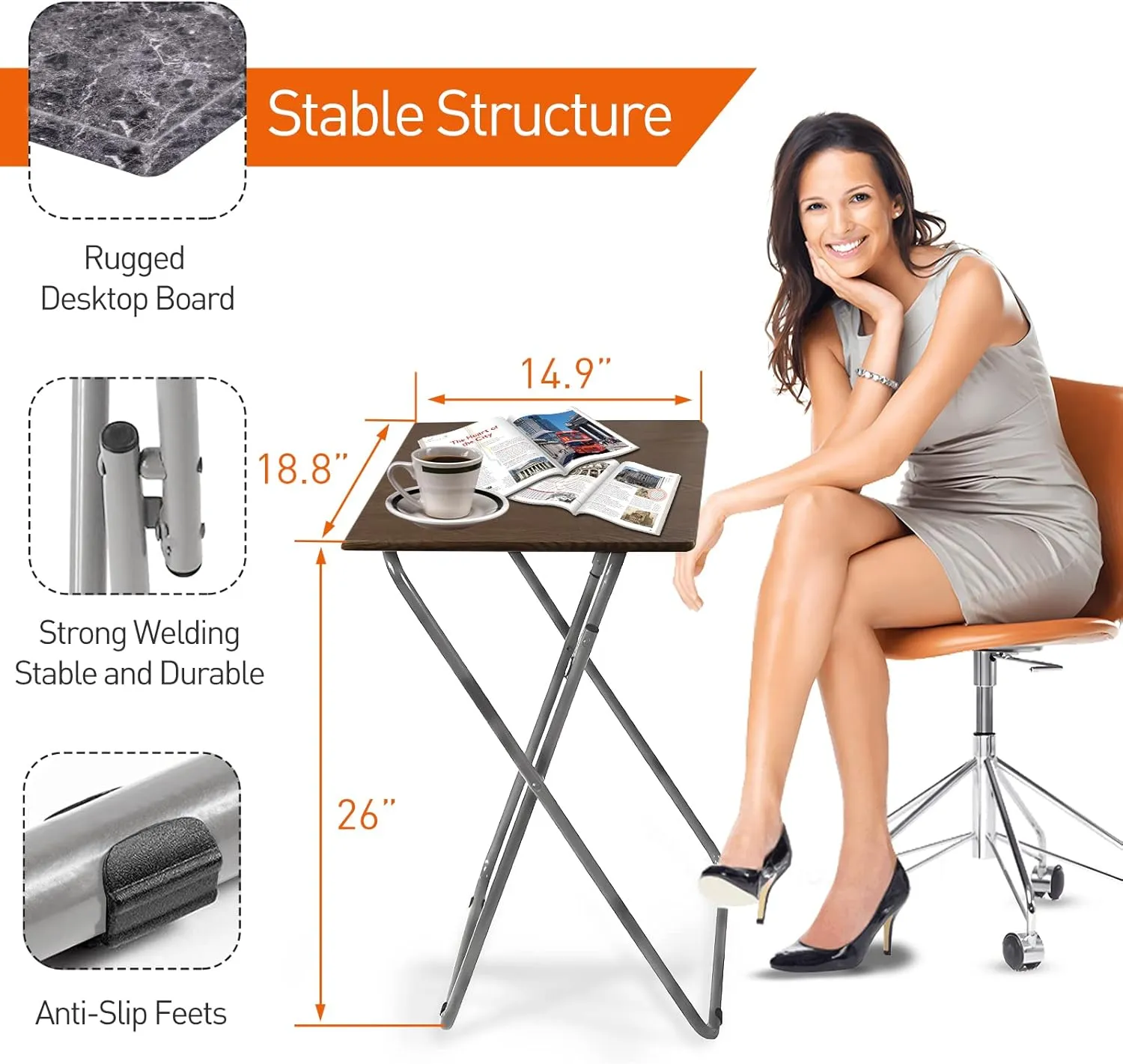 Garden 4 you Portable Folding TV Tray/TV Trays Foldable Dinner Snack Trays Table, Portable Foldable Table Small Sofa Bedside Tables with Light Weight, 15 x 18.9 x 26 in(Black Marble,1PC)
