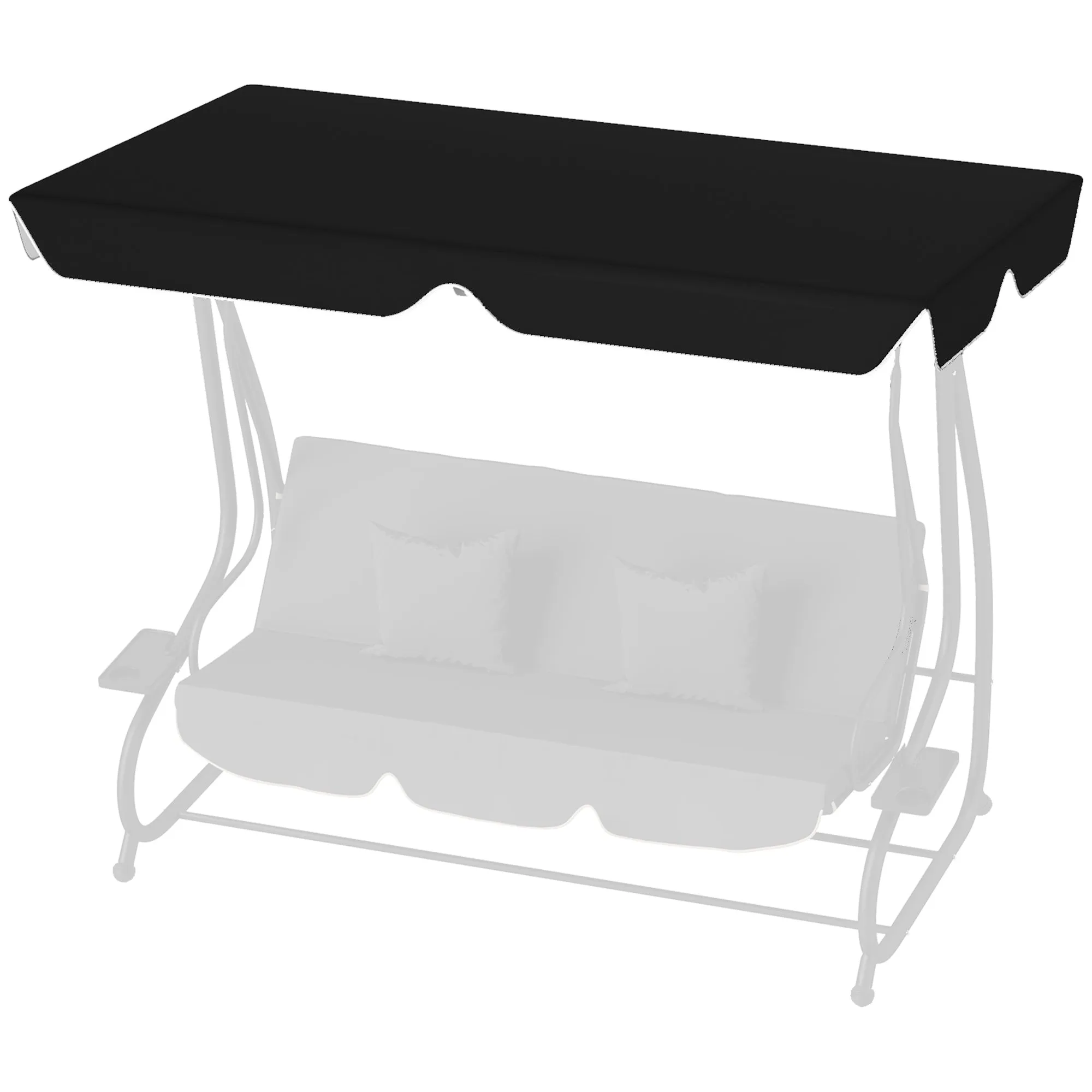 Garden Swing Canopy Replacement 3 Seater, Waterproof Garden Swing Seat Canopy Cover, Windproof Anti-UV Sun Shade (Canopy Only) for Patio, Balcony, Black