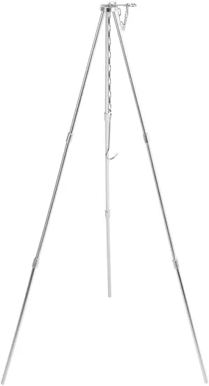 Gardening BBQ Supplies, Outdoor Cooking Adjustable Height Alumina Material BBQ Camping Cookware Accessory Portable Hanging Pot Tripod for Gardening