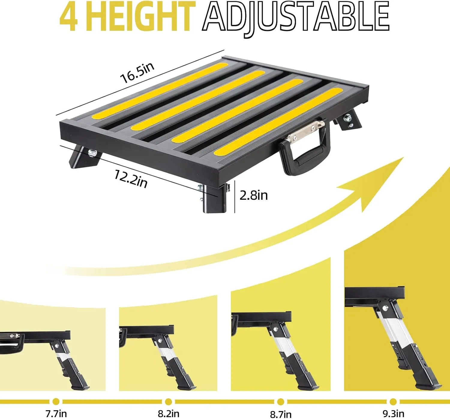 GarfatolRv Steps, Foldable RV Step Stool with a Adjustable Height Step Platform, Portable Handle, Reflective Strip and Non-Slip Rubber Feet for Adults Supports Up to 1000 lbs