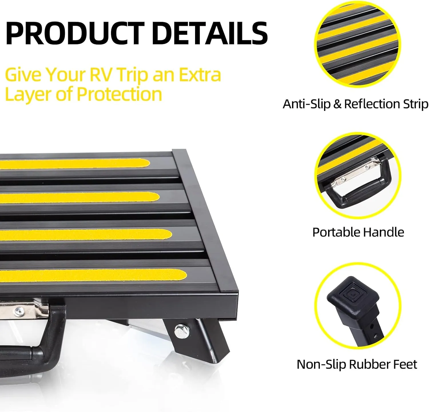 GarfatolRv Steps, Foldable RV Step Stool with a Adjustable Height Step Platform, Portable Handle, Reflective Strip and Non-Slip Rubber Feet for Adults Supports Up to 1000 lbs