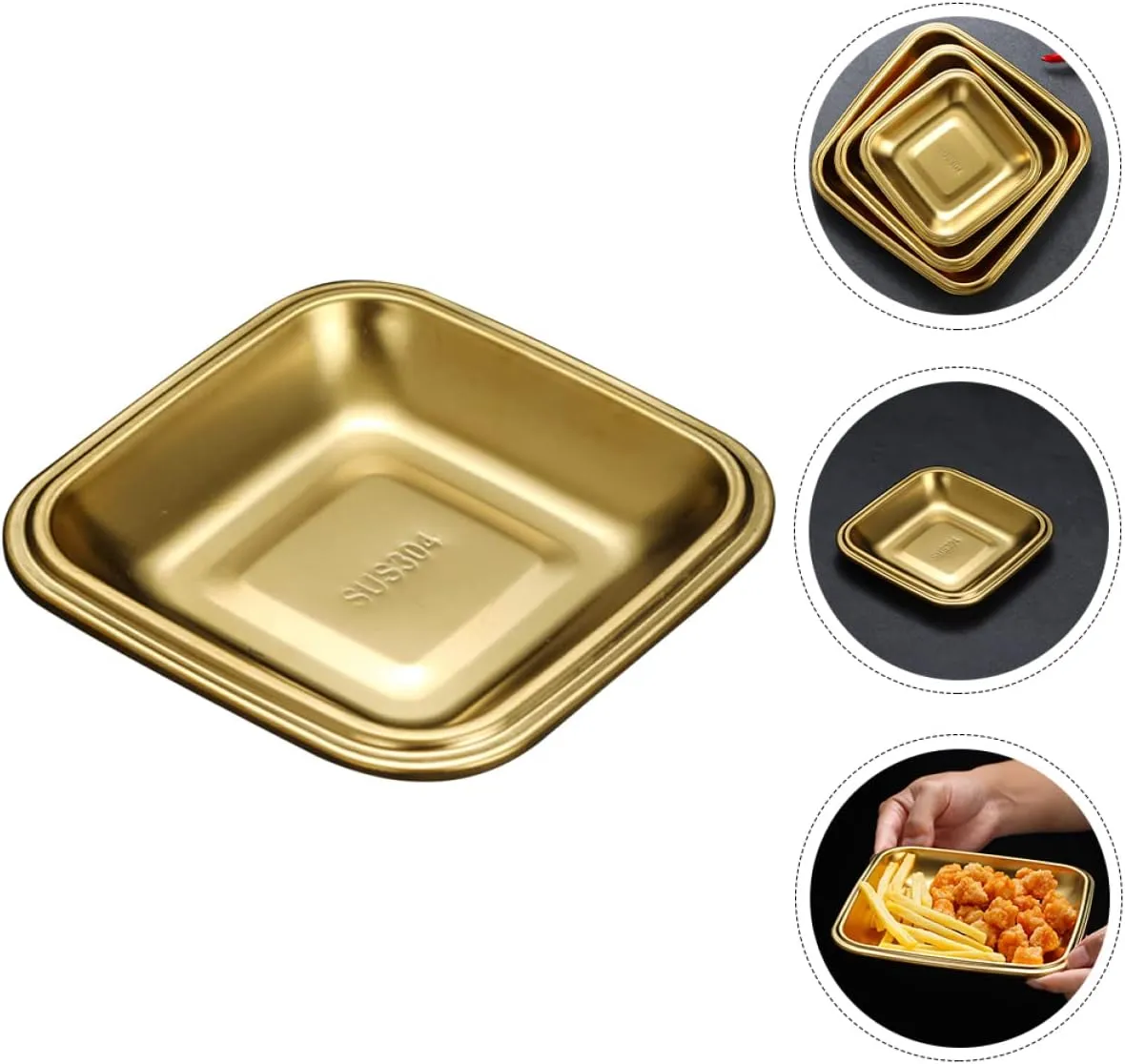 Garneck 3pcs Stainless Steel Square Plate Box Dinner Plate Dishes for Camping Restaurant