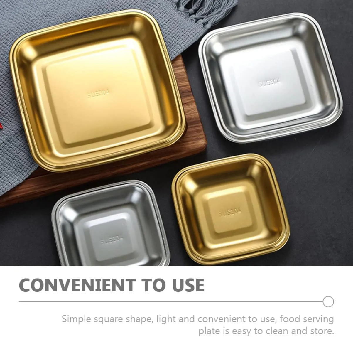 Garneck 3pcs Stainless Steel Square Plate Box Dinner Plate Dishes for Camping Restaurant
