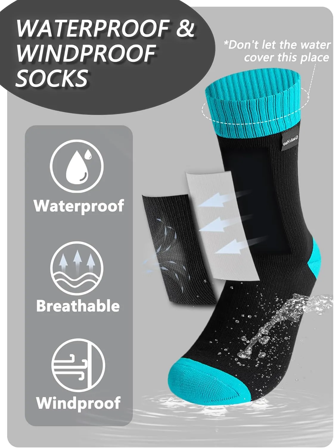 Gash Hao Waterproof Socks Men Women Hiking Crew Socks Suitable For Fishing Wading Outdoor Rainy Sports Wet And Cold Weather