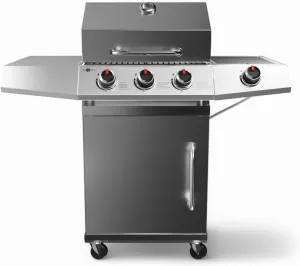 GasOne Deluxe 3 1 Burner Stainless Steel– Outdoor Cabinet Style with Side Burner - Wheels - High-Temperature Paint Coating Gas BBQ Grill – Elegant and Luxurious Design