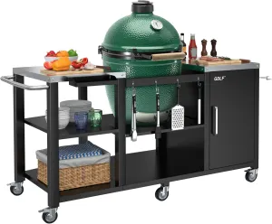 GDLF Grill Table for Big Green Egg Style BBQ, Heavy Duty Metal Outdoor Grill Station Prep Table with Storage,Compatible with Large Big Green Egg,Kamado Joe Classic