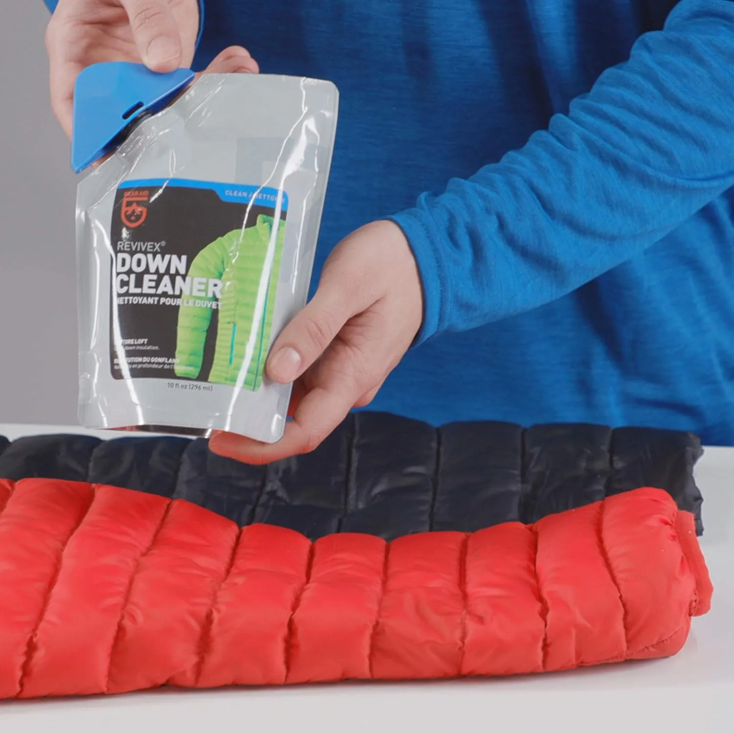 GEAR AID Revivex Down Care Kit for Jackets, Vests, Blankets, and Sleeping Bags, with Down Cleaner to Restore Loft, Water Repellent and Tenacious Tape Mini Repair Patches to Fix Holes
