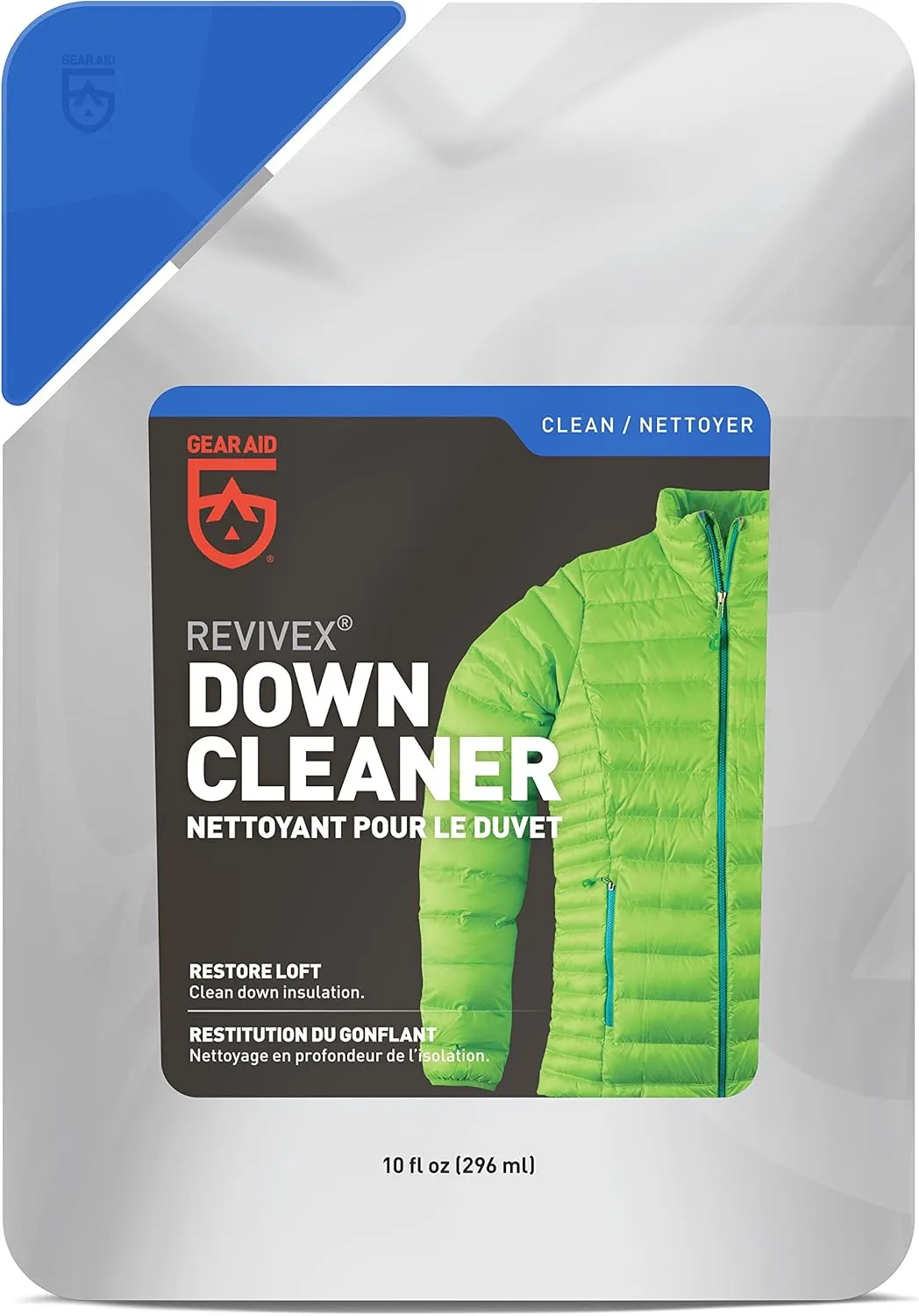 GEAR AID Revivex Down Care Kit for Jackets, Vests, Blankets, and Sleeping Bags, with Down Cleaner to Restore Loft, Water Repellent and Tenacious Tape Mini Repair Patches to Fix Holes