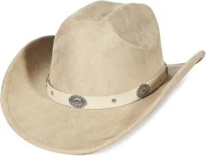 GEMVIE Suede Cowboy Hat for Men Women Roll up Brim Cowgirl Hat Classic Country Cowboy Hat