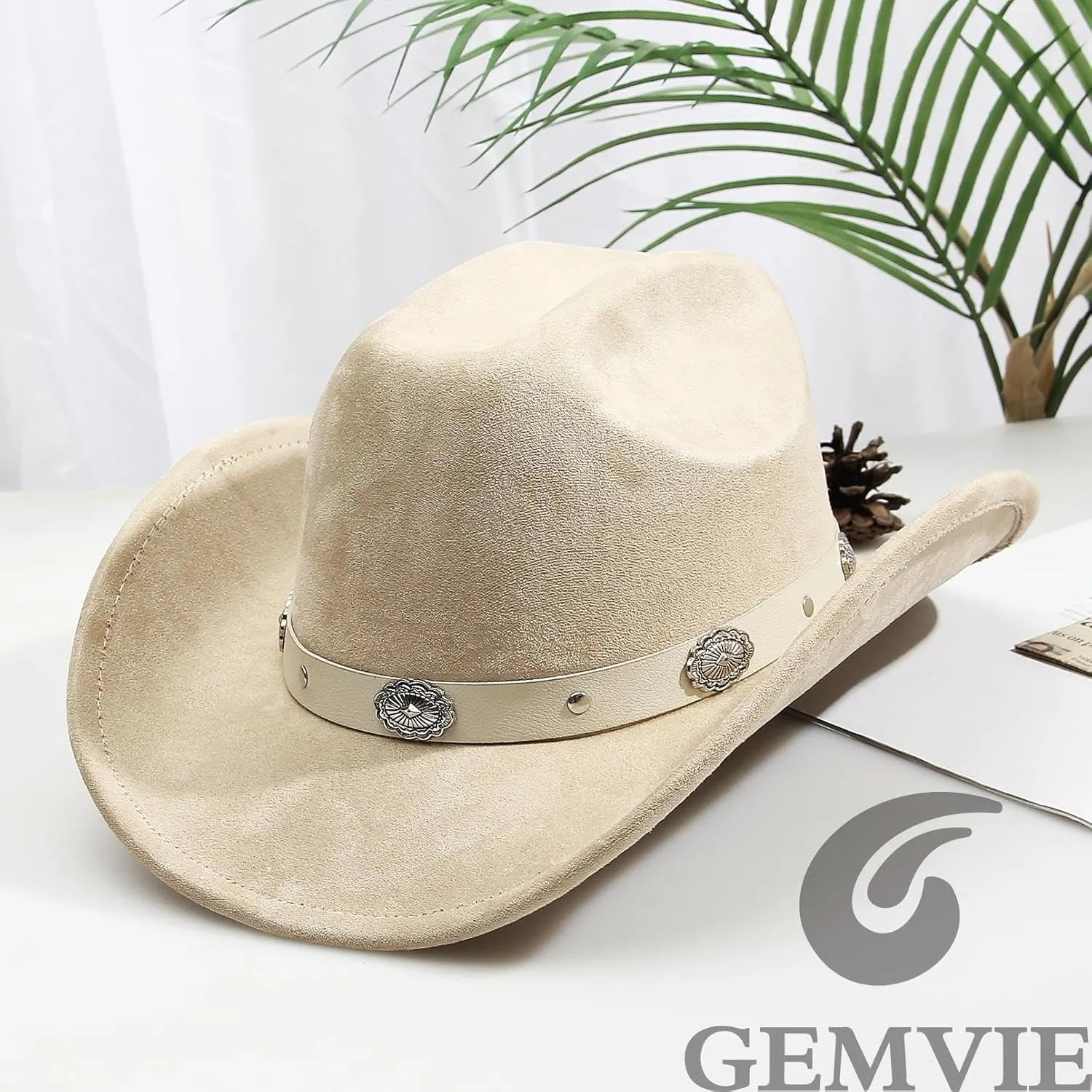 GEMVIE Suede Cowboy Hat for Men Women Roll up Brim Cowgirl Hat Classic Country Cowboy Hat