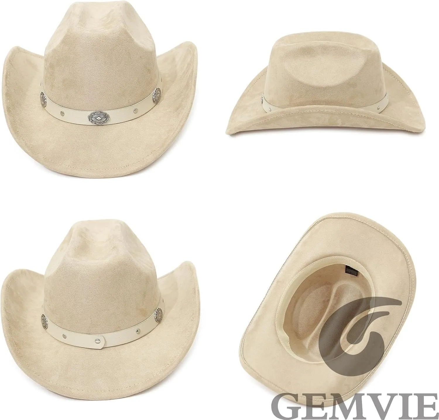 GEMVIE Suede Cowboy Hat for Men Women Roll up Brim Cowgirl Hat Classic Country Cowboy Hat